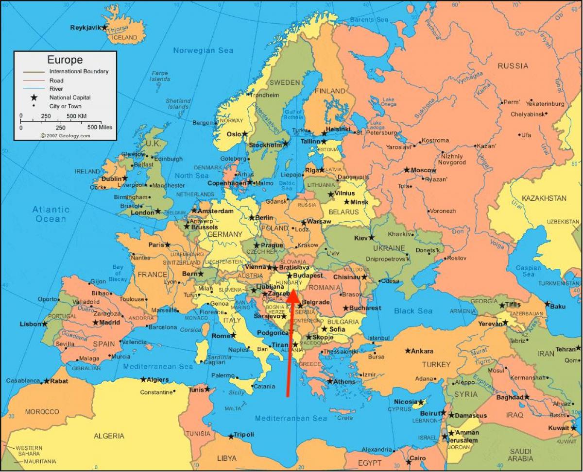 Posizione dell'Ungheria sulla mappa dell'Europa orientale
